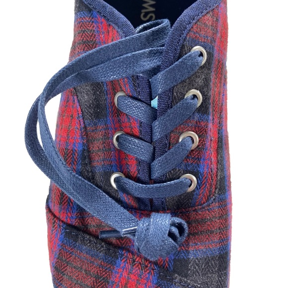 NEW Toms Shoes Womens Size 6 Cordones Indio Sneakers Navy + Red Crosshatch Plaid - Picture 10 of 14